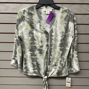 Skye's the Limit Olive Tie-Dye V-Neck Blouse
